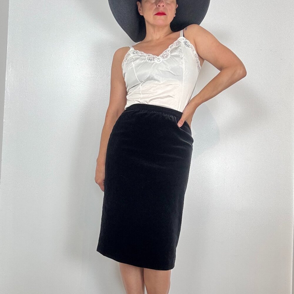 Vintage CELINE Black Velvet Pencil Skirt - Size XS / S